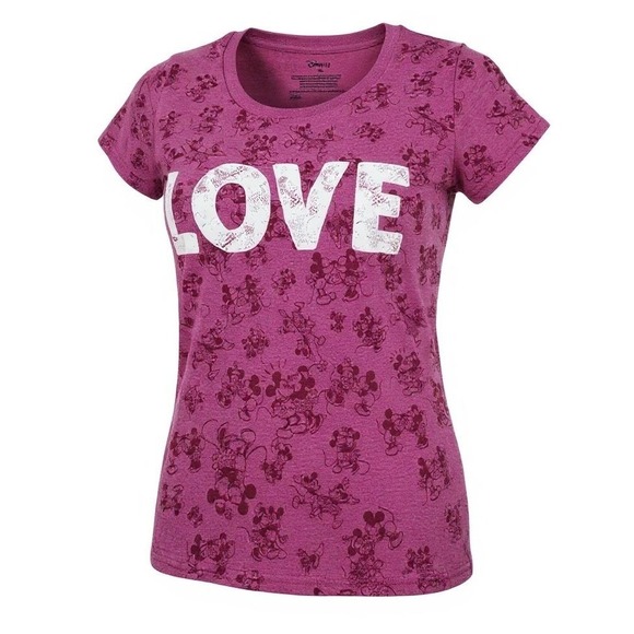 Disney Love T Shirt Sz 2XL Minnie Mouse Purple Pink All Over Print Valentine's - Picture 2 of 6